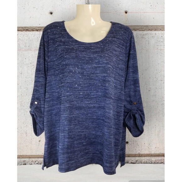 Cathy Daniels Tops - Cathy Daniels Women's Tunic Top Lightweight Knit Size Large Blue Silver Studded